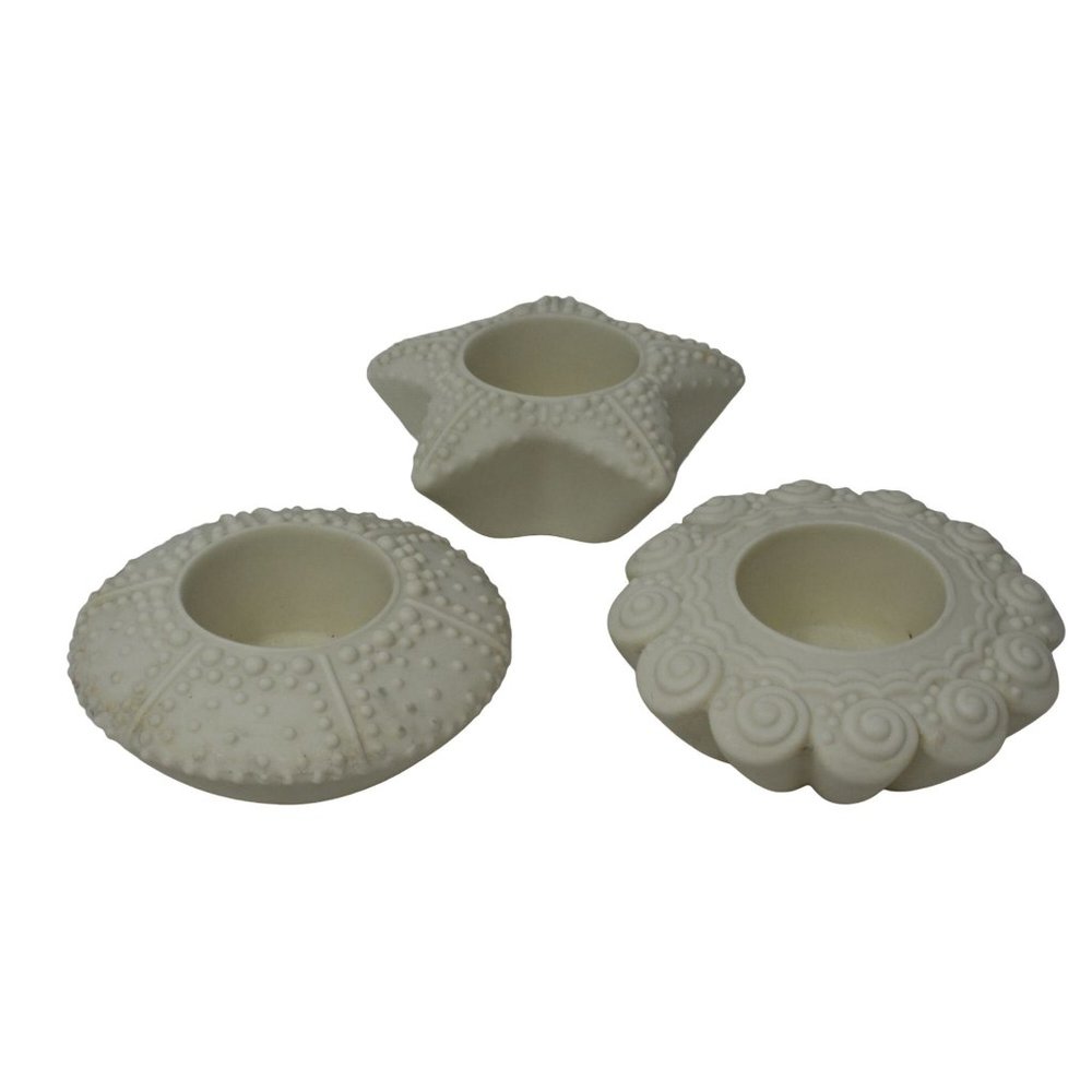 VTG Partylite Retired 3PC Sea Drifters Bisque Shells Tealights Candle Holders - Picture 2 of 5